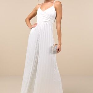 Lulus Memorably Sophisticated White Satin Pleated Backless Jumpsuit - Size S